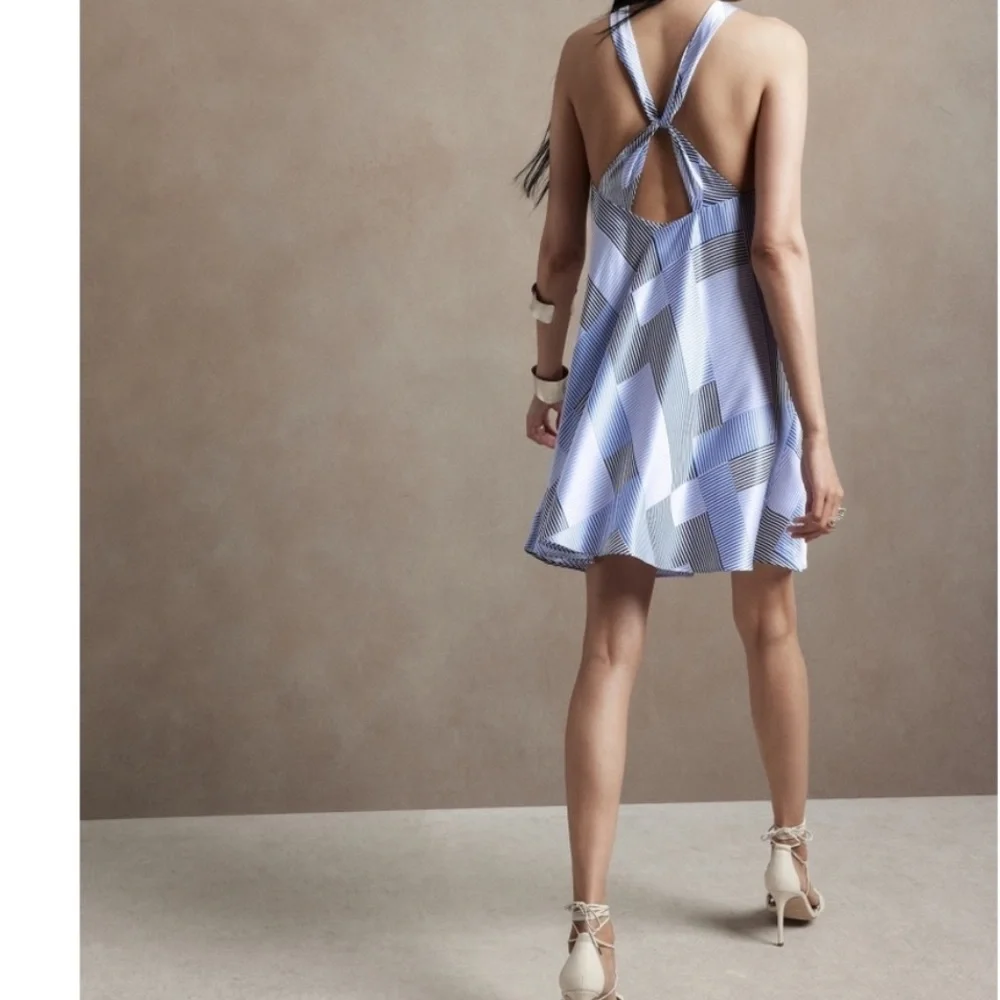 Banana Republic Halter Silk Dress in White and Blue